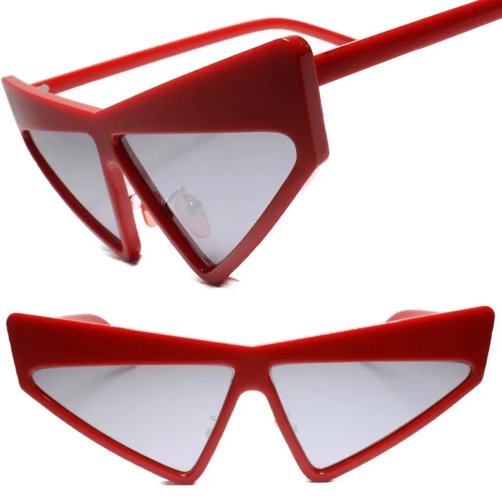 Womens Red Angular Cat Eye Sunglasses Gray Gradient Lens Retro 70s